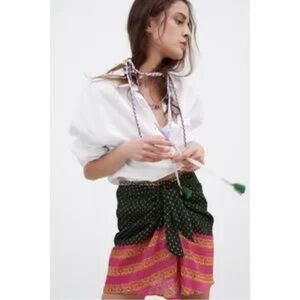 Zara Printed Tie Front Mini Skirt